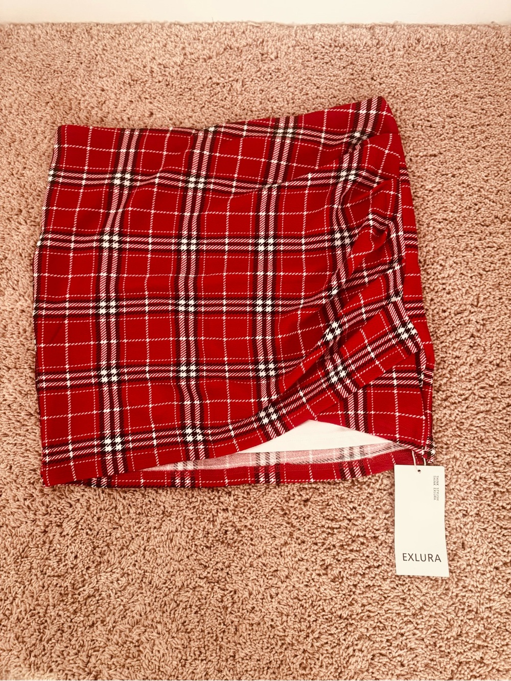 EXLURA Red Plaid Mini Skirt